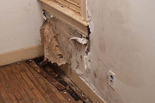 Water damage near a power outlet